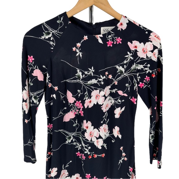 Eliza J Navy Mixed Floral Print 3/4 Sleeve Mini Dress size 2 - Picture 3 of 10